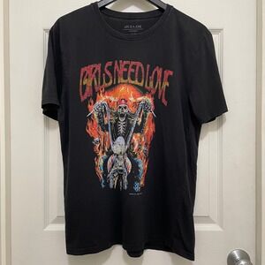 Eleven Paris Life Is A Joke Girls Need Love Shirt Biker Skeleton Motorcycle Sz L